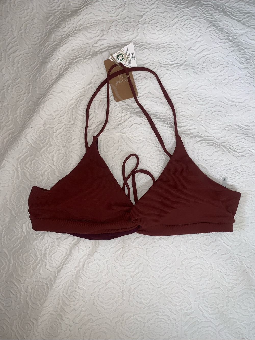 NWT BERLOOK Twist-Front Ribbed Bikini Top, Size L